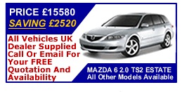  Cheap Brand New UK Dealer Supplied Mazda 6 TS2 Standard Specification Mazda Impact System (MAIDAS),Supplementary Restraint System ( SRS) , Dual Stage Air Bags, Curtain Air Bags Front And Rear, ABS, EBD, EBA, TCS, DSC, Isofix Child seat Fittings Rear, Remote Central Locking, Deadlocking, Thatcham Category 1 alarm and Immobiliser, 205/55 R16 Alloy Wheels, Power Steering, Climate Control, Electric Front And Rear Windows, Audio System With Radio And CD Player, Cruise Control, Electric Tilt and Slide Sunroof, Bose Premium Audio System With Radio And 7 Speakers 6 CD Autochanger 