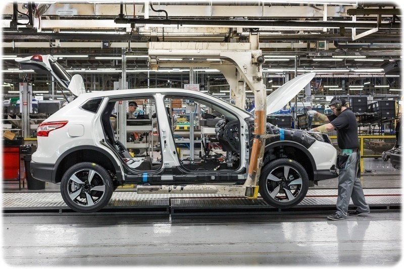 A new nissan being built on the production line