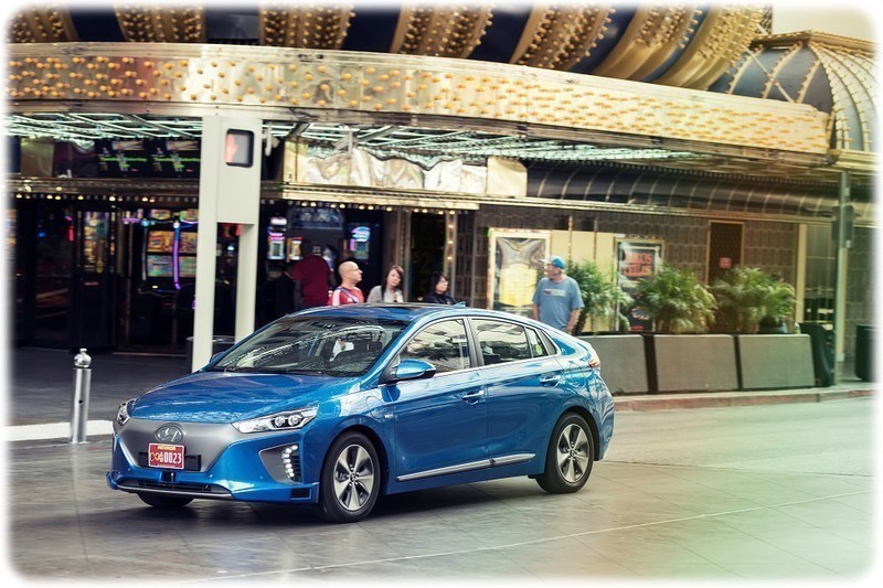 Hyundai_at_CES_2017_with_the_autonomous_Ioniq outside a casino