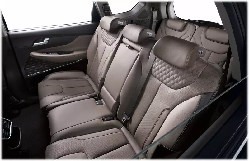 New 2018 Hyundai Santa Fe rear seats second three and third row two, taken from a seven seat version of the Santa Fe