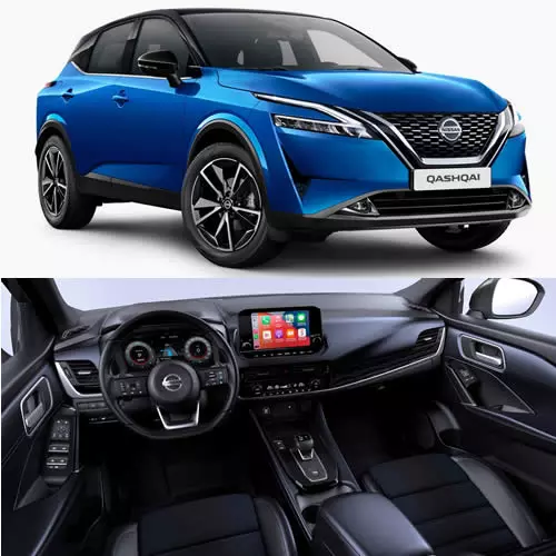 interior and exterior images of 2021 Nissan Qashqai Tekna model