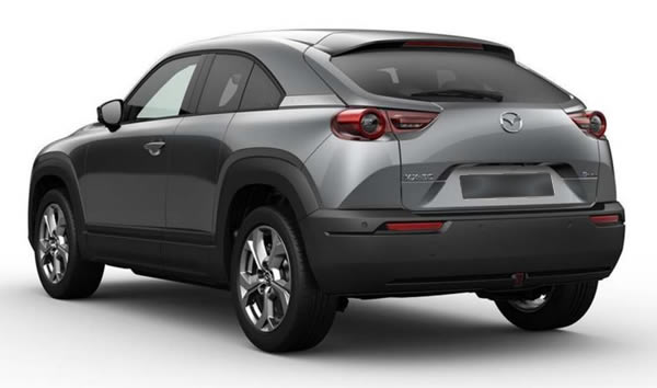 Exterior rear and side view image of 2021 Mazda MX-30 EV Crossover