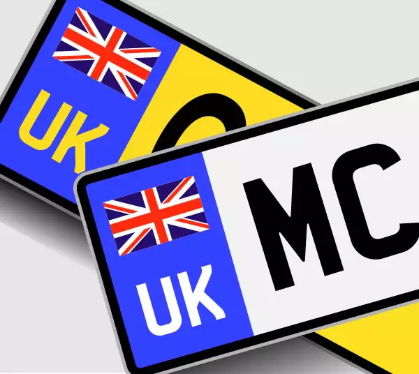 Close up of car number plates with UK identifier