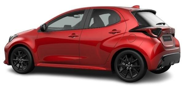 New Mazda 2 Hybrid 2024 in Formal Red - Rear Side View
