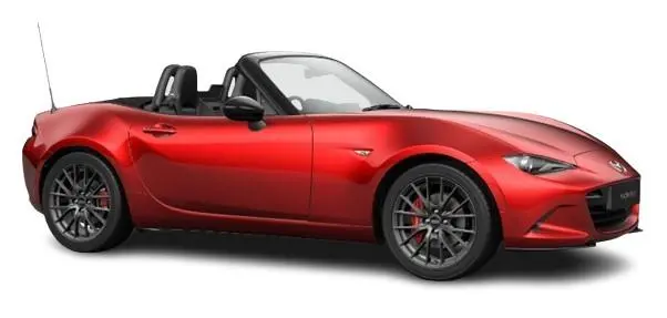 New Mazda MX-5 Homura 2024 in Sour Red Crystal Paint - Side Front View