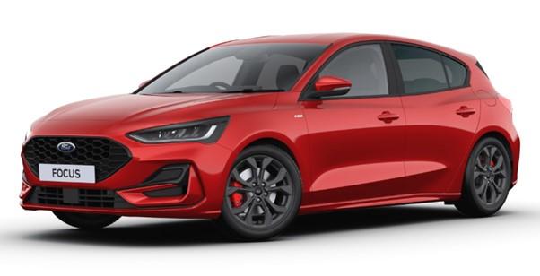 Image of a New Ford Focus in Fantastic Red 2024 Model