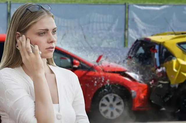 Lady on the Phone Reporting a Car Accident