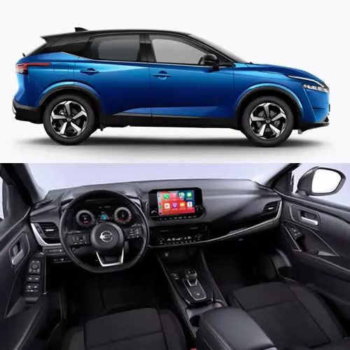 interior and exterior images of 2021 Nissan Qashqai N-Connecta model