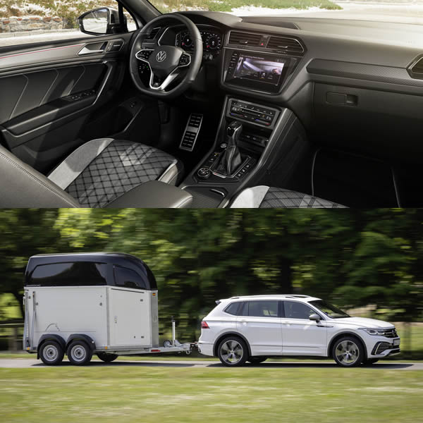 2021 VW Tiguan Allspace towing trailer and interior dashboard