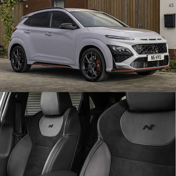 2022 Hyundai KONA N exterior photo and and interior image of sports seats