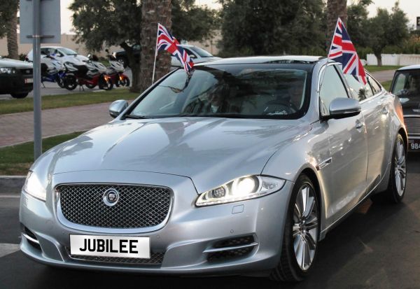 car with union jack flags